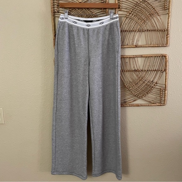 UGG Pants - UGG Judie Lounge Pants Wide Leg Heather Gray Logo Waistband Women's Sz L  B12